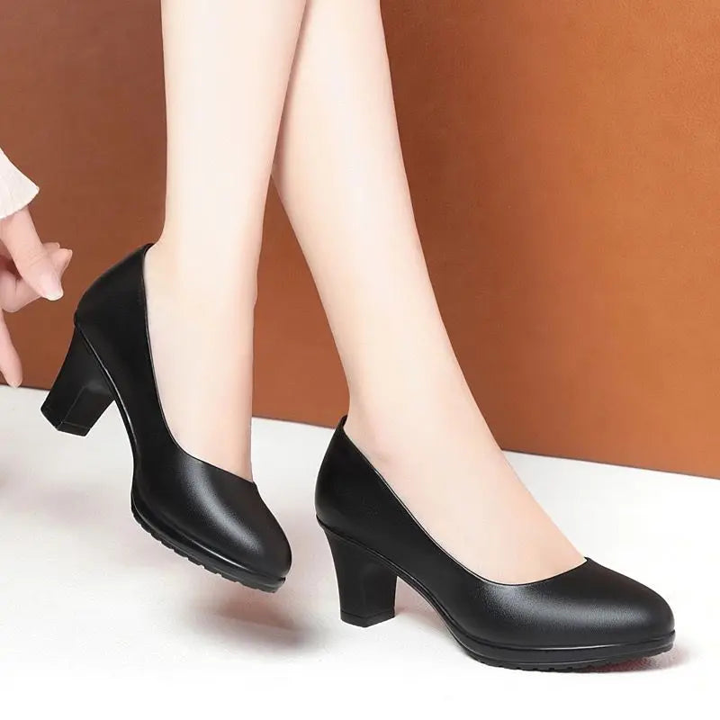Manufacturer   Zapatos De Mujer Women Classic Round Toe Black Bow Tie Slip on Square Heel Pumps Lady Sexy Party & Office Stylish High Shoes A30   Pumps