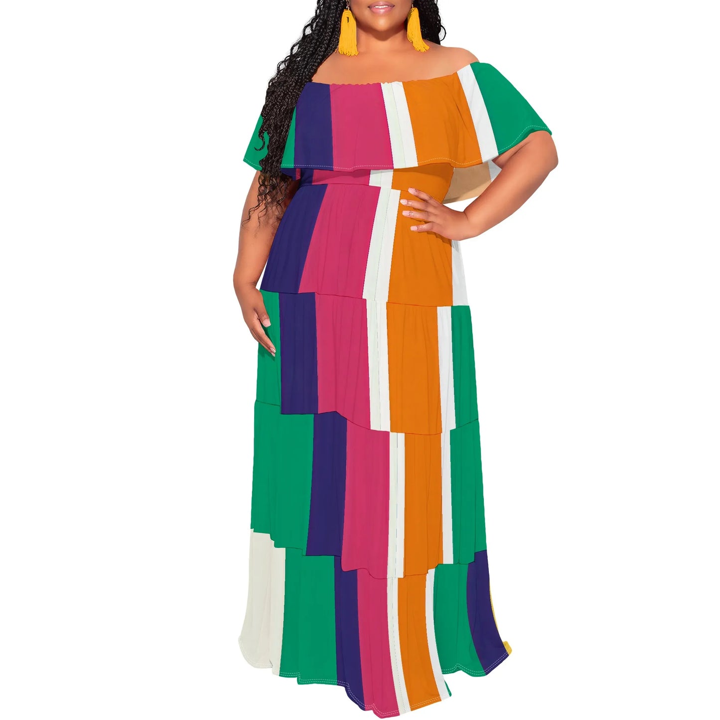 Womens Off The Shoulder Dress Summer Casual Long Ruffle Party Side Split Beach Maxi Dresses with Pockets