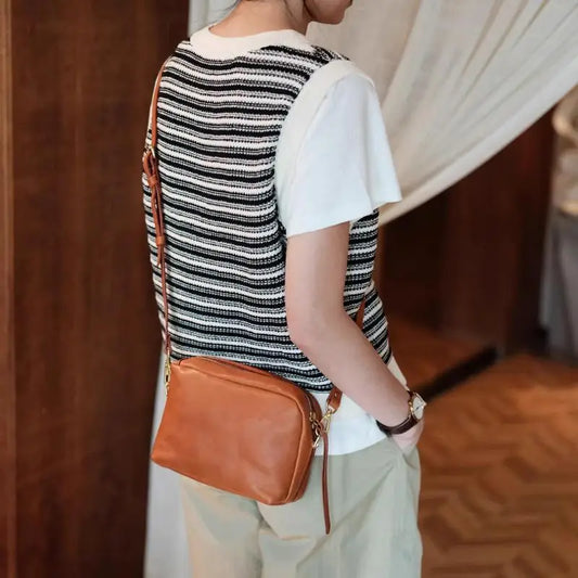outdoor weekend travel handmade genuine leather ladies' small shoulder bag simple casual real cow leather women's crossbody bag
