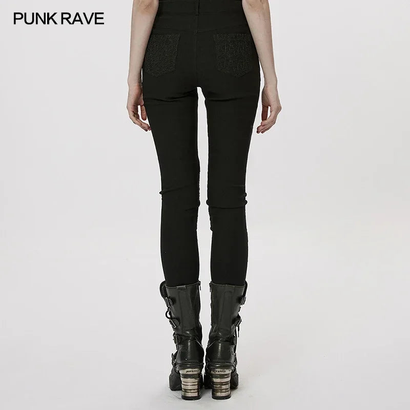 PUNK RAVE Women's Gothic Hollow-out Eyelet Webbing Leggings Punk Personality Handsome Sexy Girl Tights Pants Spring/autumn  pant