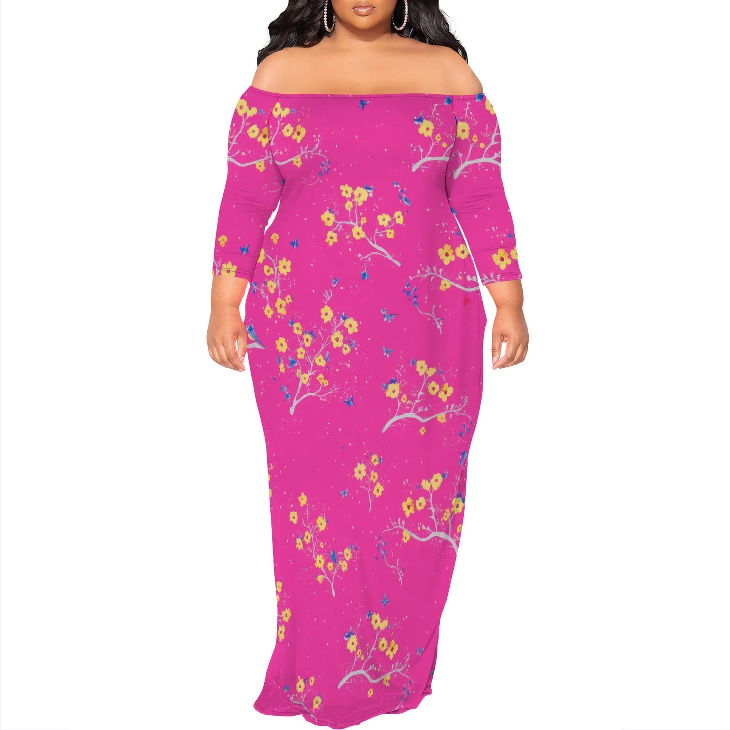 Maxi Dress for Women V Neck Casual 3/4 Sleeve Wrap Sexy Long Dresses Floral with Belt