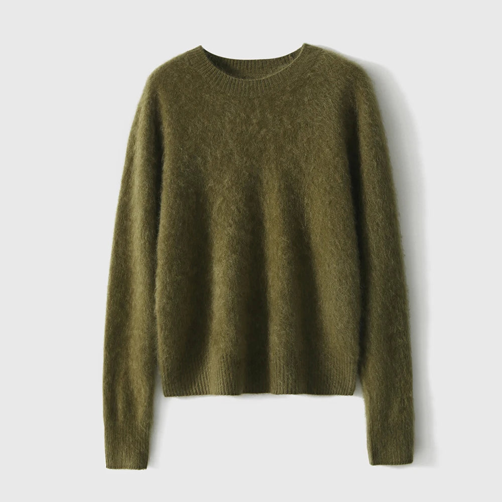 Birdtree-Brushed Heavy Pullover For Women, 100%Goat Cashmere, O-Neck, Seamless Loose Sweater, Fall Winter Warm Outwears T49008QM