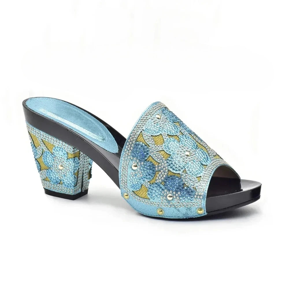 Manufacturer   Gold Color Women Slippers Shoes African Women Wedding Shoes Elegant Italian Woman Shoes with Stone High Heels Woman Summer Pumps   Pumps