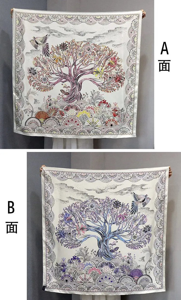 Double Sided 90 Silk Scarf Neckerchief 100% Silk Bandana Scarf Shawl 'Colorful Life Tree'