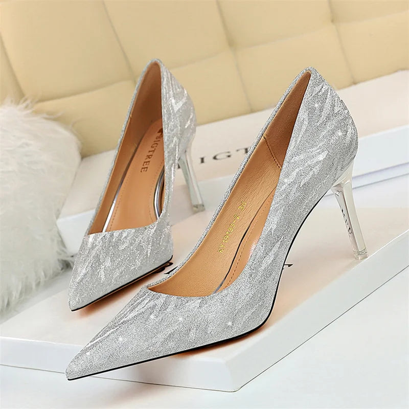 Manufacturer   Fashion Comfort Wedding Single Shoes Shallow Mouth Thin High Heel Woman Pumps Pointed Toe Elegant Sequins Sandals   Pumps
