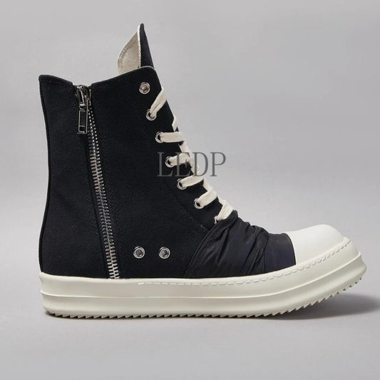 Manufacturer   Brand New Luxury Casual O-wen Shoe Men Retro Style Black Canvas High-top Pleated With Black Cloth Boots Women Owens Flat Sneaker    Sneakers