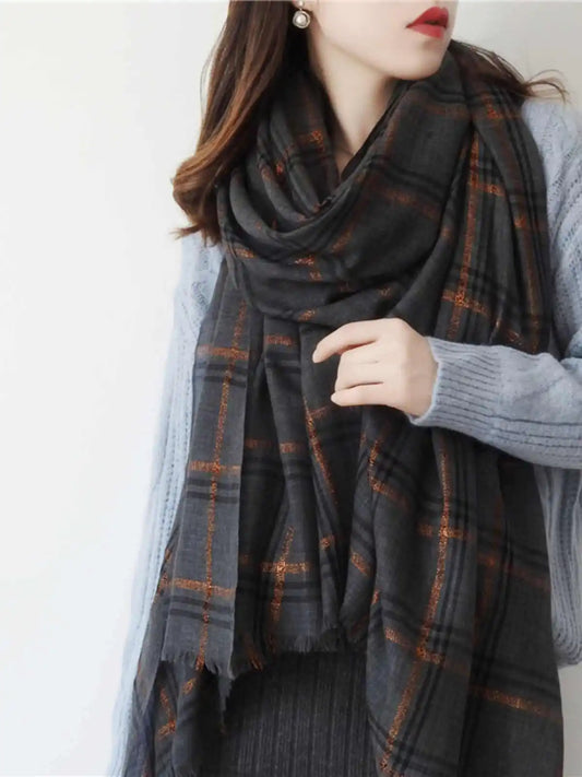 Women Cashmere Scarf with Warm Long Wraps Scarf Autumn Scarf England Classic Plaid Cashmere Scarves Fashion Luxury Shawl