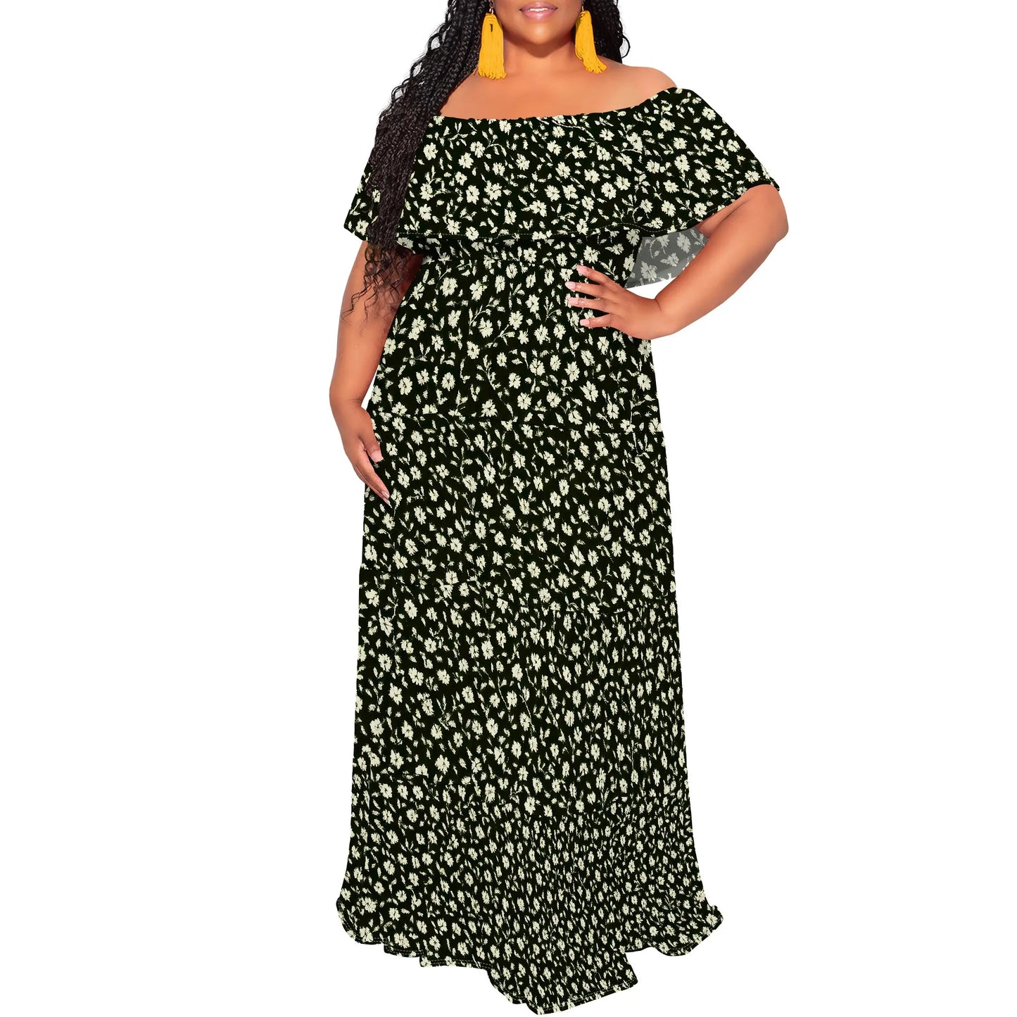 Womens Off The Shoulder Dress Summer Casual Long Ruffle Party Side Split Beach Maxi Dresses with Pockets