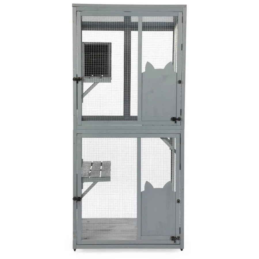 Outdoor Cat Catio on Wheels Cat Cage with Platforms and Condo Sunlight Roof Patio Cat Enclosure Gray