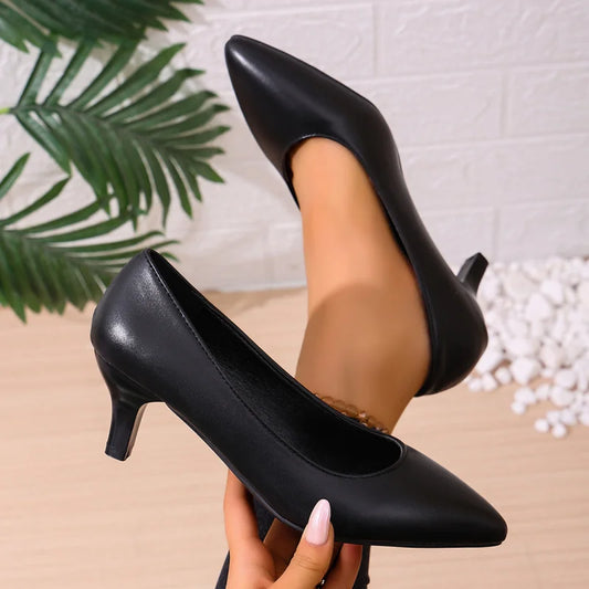 Manufacturer   Women's Black Pointed Toe Slim Heel Pumps | Professional Formal Shoes for Flight Attendants & Business Professionals   Pumps