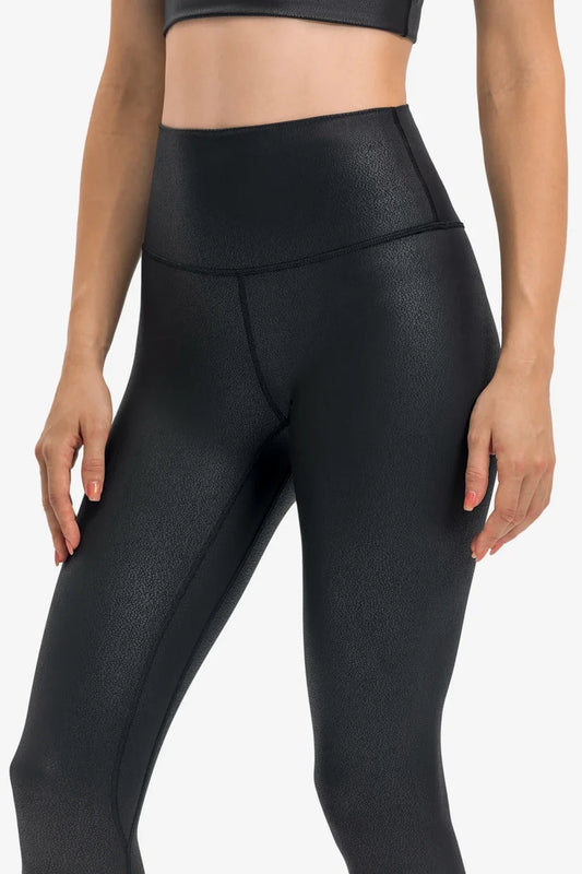 Leather Like Shiny Gym Leggings Women Euro Size Sexy Leggings Push Up GYM Tights High Rise Stretchy Matt Glossy Yoga Pant