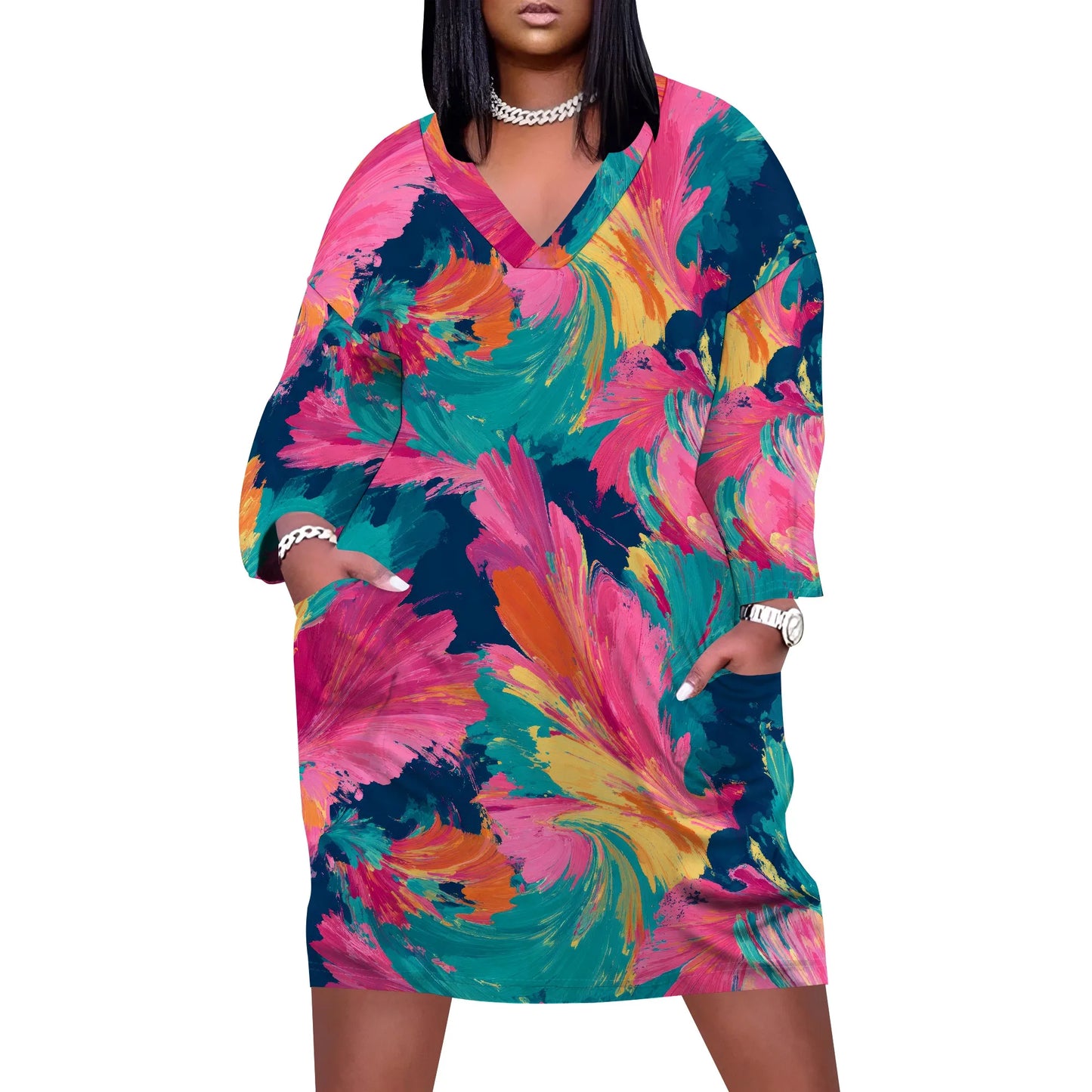 Maxi Dress for Women V Neck Casual Sleeve Wrap Sexy Long Dresses Floral with Belt