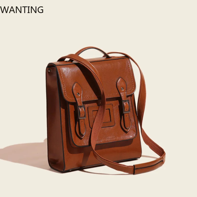 Genuine Leather Women's Backpack Vintage Cowhide Preppy Style Girls School Bag Large Capacity Women Shoulder Bag