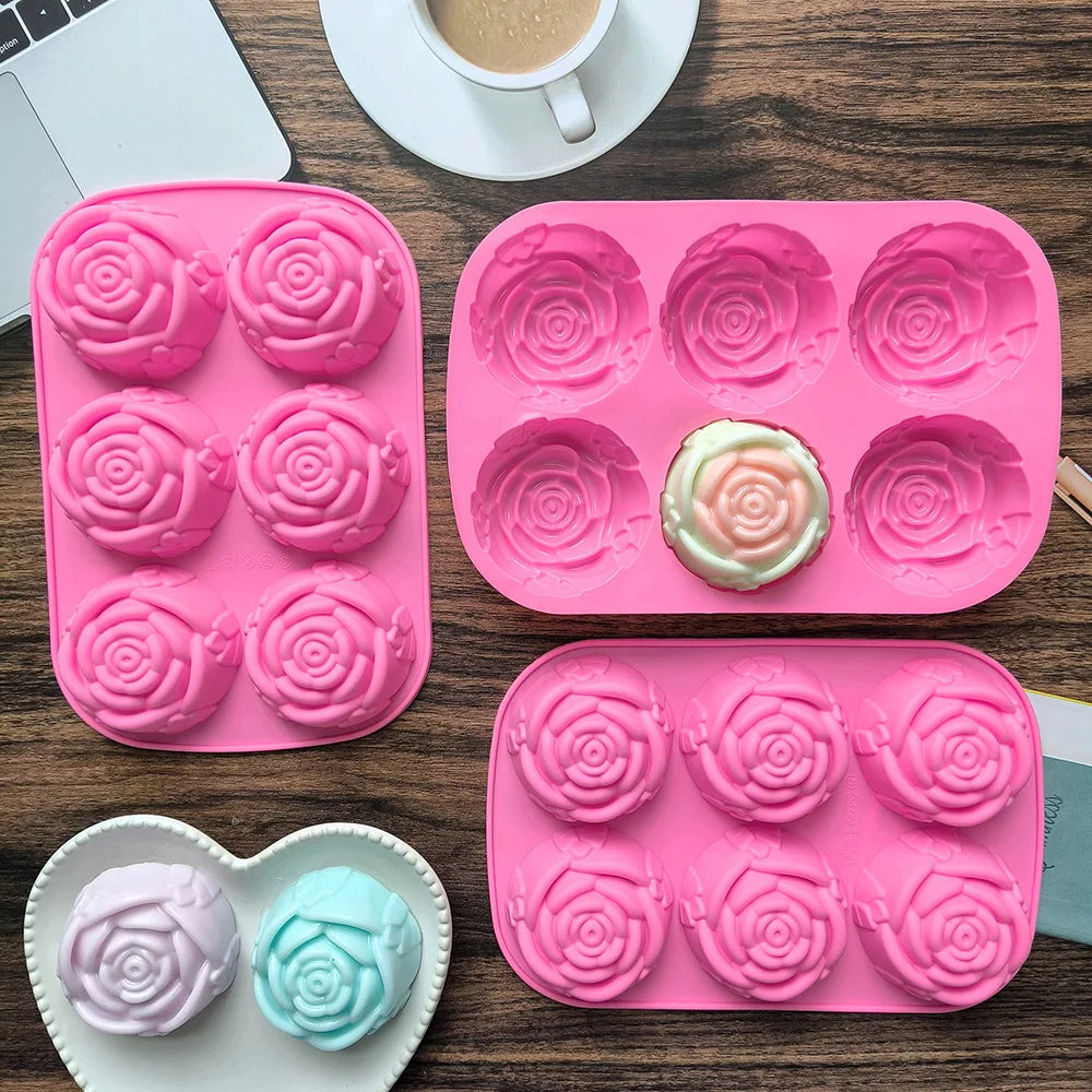manufacturer  6 Holes Rose Flower Handmade Soap Candle Silicone Mold Heart shape DIY Cake Chocolate Baking Tools Ice Cube Making Mould   Kitchen gadgets