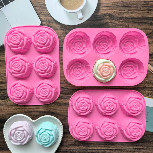 manufacturer  6 Holes Rose Flower Handmade Soap Candle Silicone Mold Heart shape DIY Cake Chocolate Baking Tools Ice Cube Making Mould   Kitchen gadgets