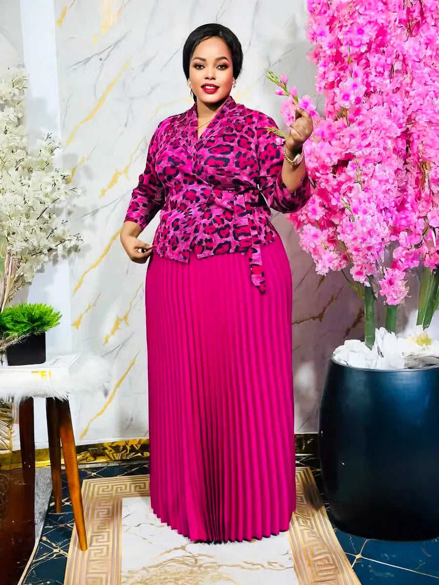 African Plus Size Women's Dresses Miyake Pleated Printed Long Sleeve Tops Pleated Long  Simple Loose Middle East Prom Dresses