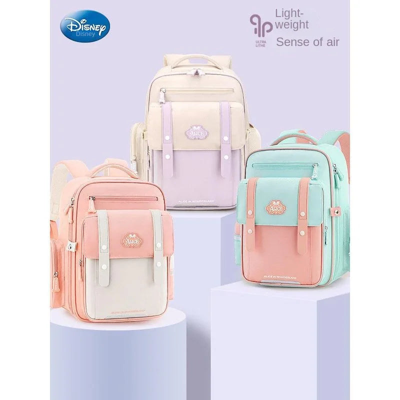 Disney New Girl School Bag Alice Grade 1-4 Primary Student Shoulder Orthopedic Backpack Large Capacity Light Kids Gifts Mochilas