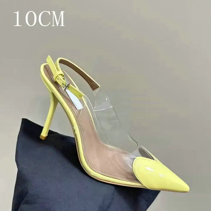 Manufacturer  New Pointy Peach Heart Fine Heel Shoes Sexy Pvc Transparent Film Black Patent Leather High Heel Overhead Sandals   Pumps