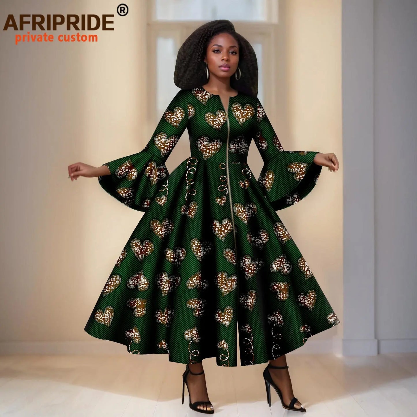 African Print Dresses for Women Flare Sleeve Elegant Zip Maxi Dress Party Attire for Lady Dashiki Long Dress