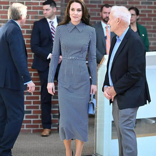 Princess Kate Houndstooth Dress Vintage Swallow Gird Women Dress Long Sleeve OL Dresses