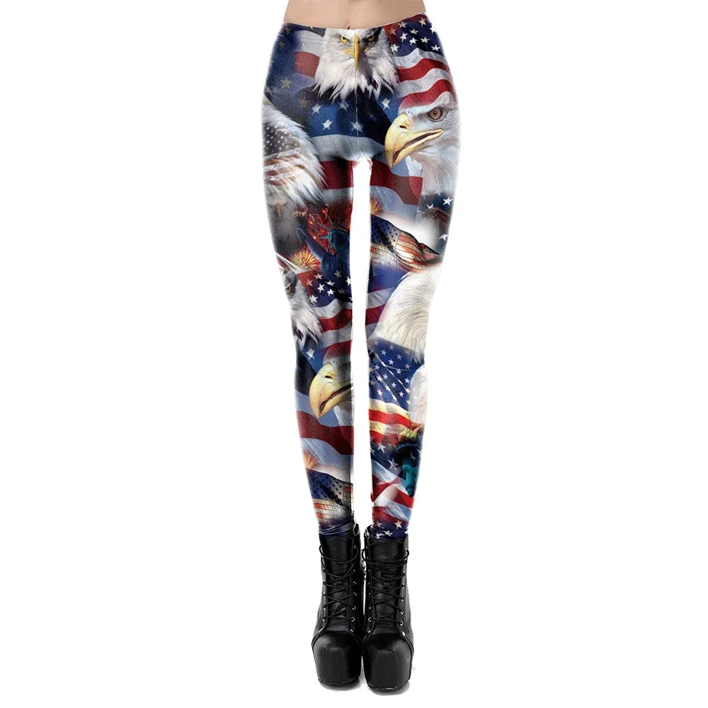 New Trend Women Legging High Waist Tights Sexy Pant Fitness Legins American US Flag Skull 3D Print Female Legging