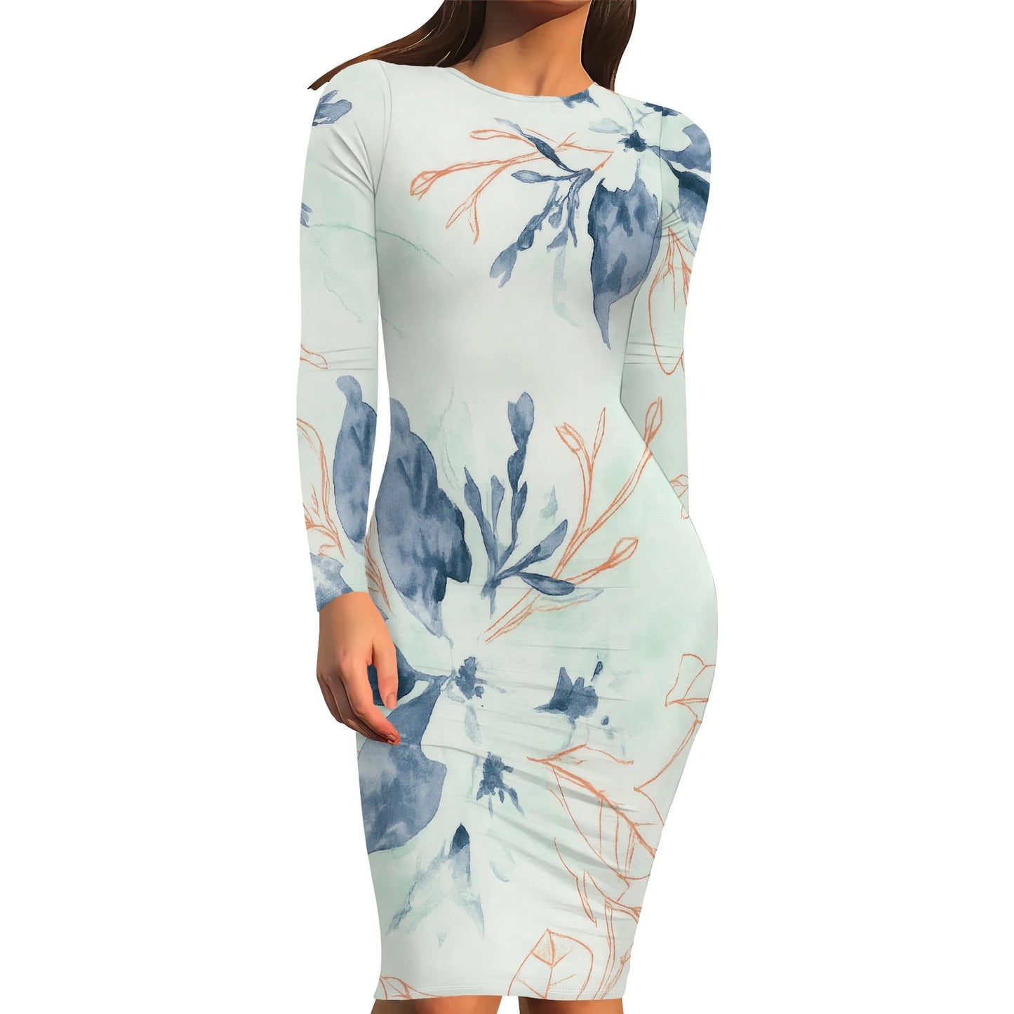 Womens Autumn Dresses Long Sleeve Basic Pencil Smocked Elastic Waist Casual A-Line Sexy Bodycon Mini Dress