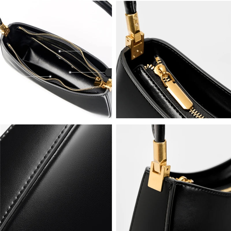 Toptrends Cowhide Genuine Leather Underarm Shoulder Bags For Women  Luxury Designer Long Handle Smooth Tote Ladies Handbags