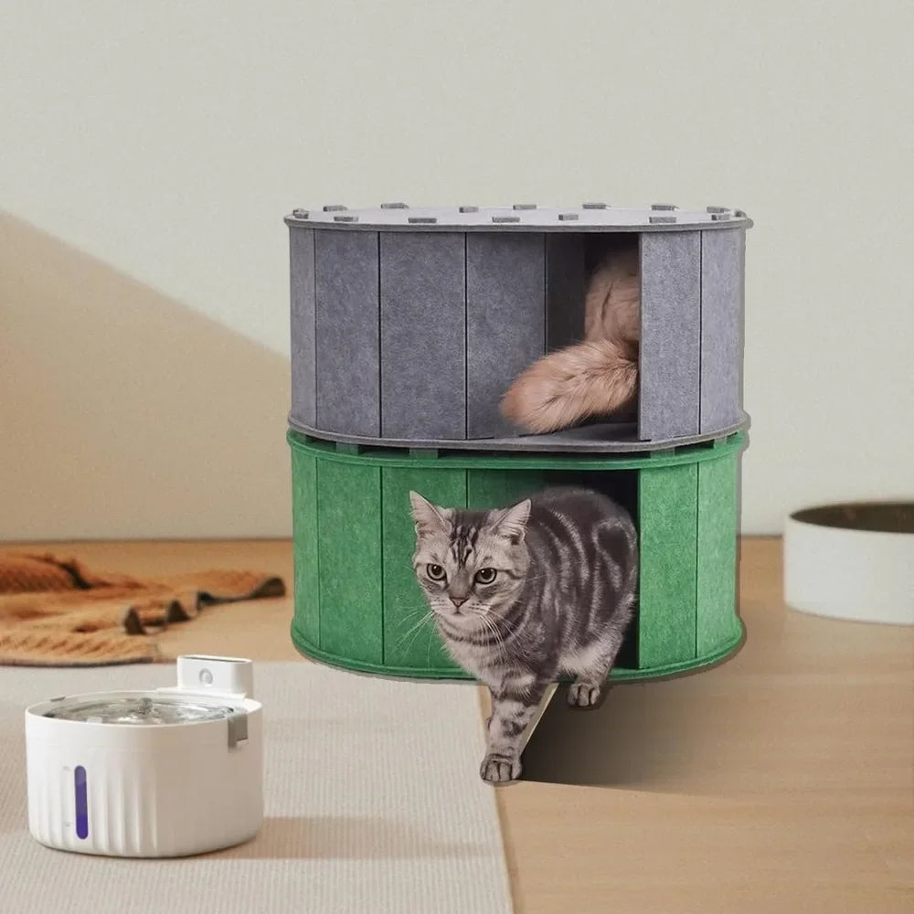 Cat Tunnel Bed for Indoor Cats - Peekaboo Cat Cave with S-Shaped Maze, Multi-Exit Felt Scratching Tunnel & Cozy Hideaway,  cat toy