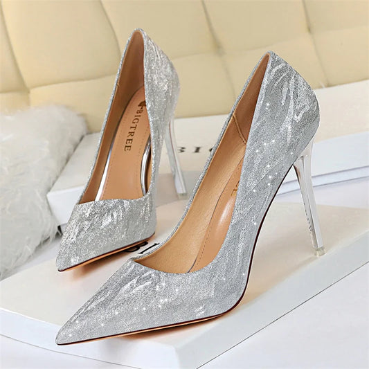Manufacturer   Fashion Comfort Wedding Single Shoes Shallow Mouth Thin High Heel Woman Pumps Pointed Toe Elegant Sequins Sandals   Pumps