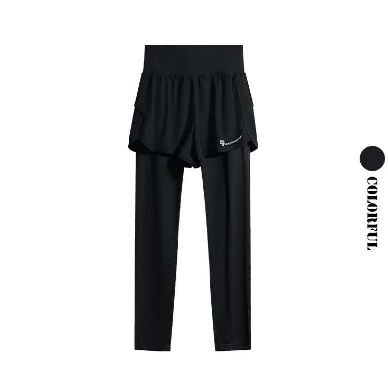 DRUR Women Gym Cropped Trousers Summer Lightweight 2 in 1 Yoga Pants Female High Waist Sports Leggings Fitness Running Tights   pant
