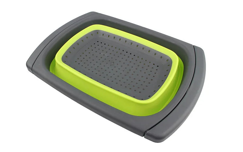 Manufacturer   Retractable Drain Basket Folding Fruit Basket Stretching Rectangular Storage Rubber Plastic Vegetable Washing Kitchen Gadgets   kitchen gadgets