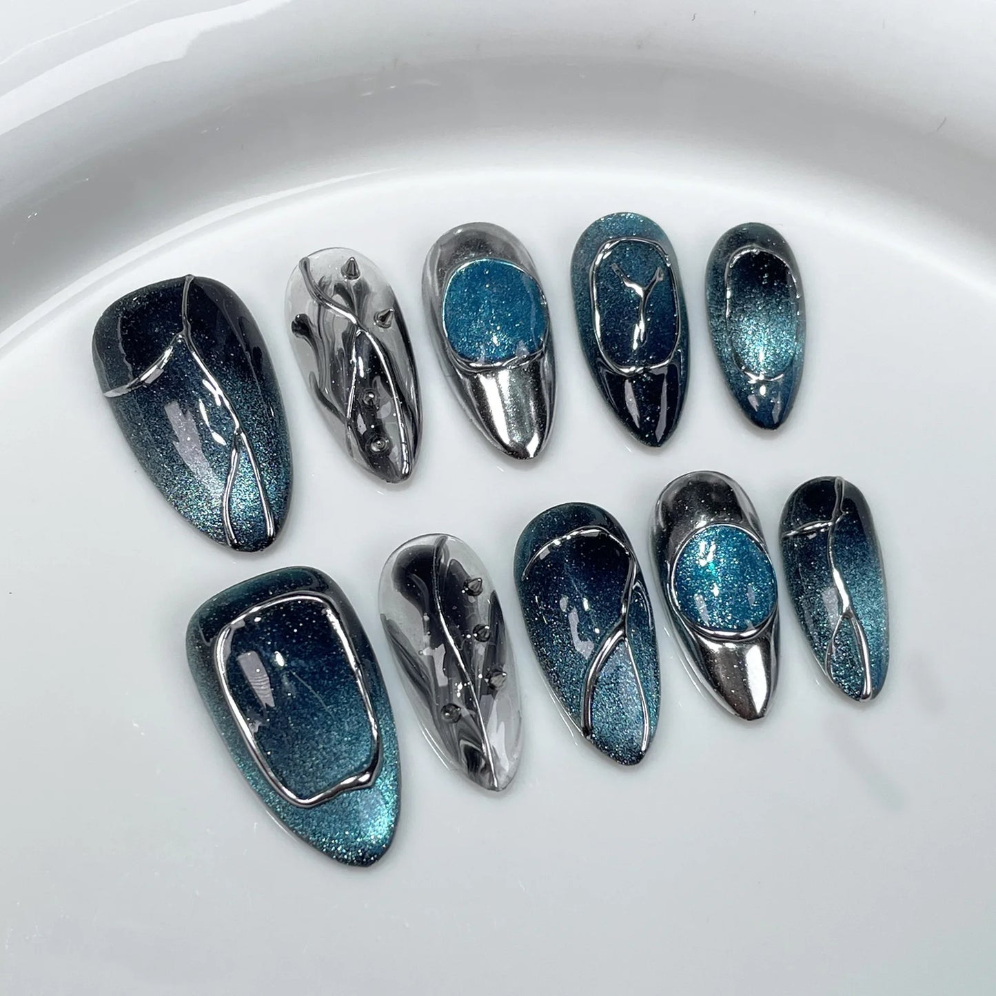 10Pcs Short Almond Handmade Press on Nails Retro Fake Nails Wearable Stick-on Nails False Nail Накладные Ногти Uñas Faux Ongles