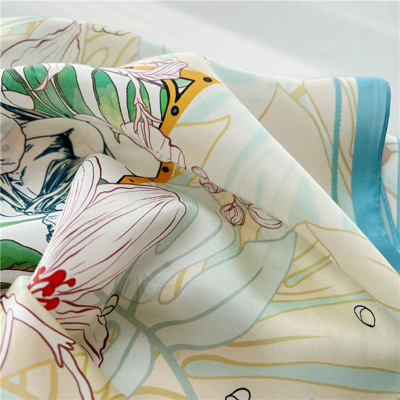 100% Natural Silk Scarf for Women Print Bufanda Mujer Real Silk Headscarf 65x65cm Bandanas Silk Scarves Square Neckscarf Wraps