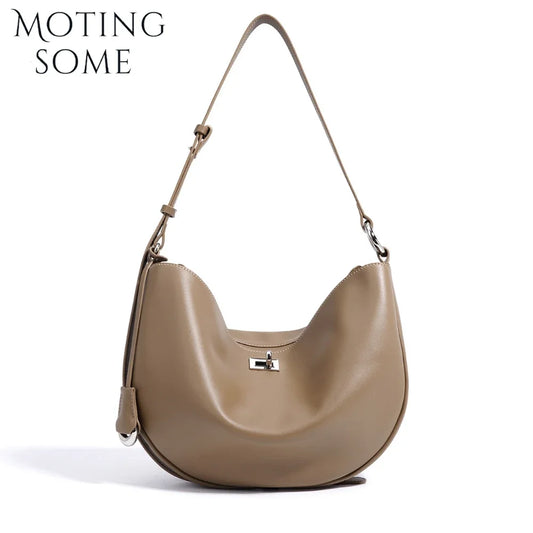 Motingsome  New Designer Luxuy Hobos Bag Woman High Quality Natural Cow Genuine Leather Handbag Fashion Underarm Purses