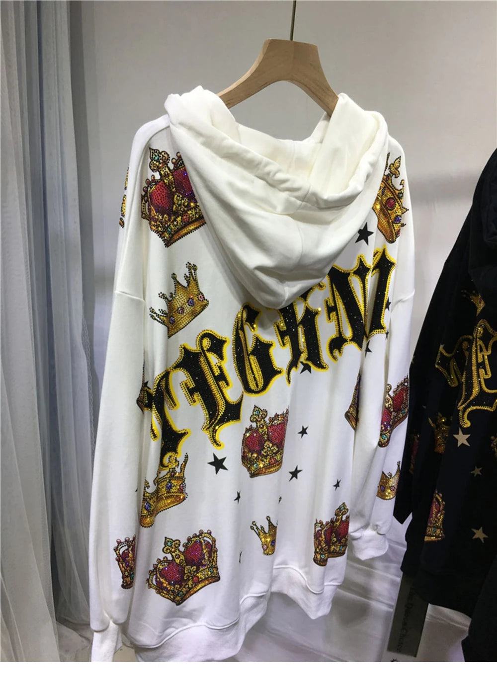 Spring Autumn Pullovers New Fashion Vintage Crown  Luxury hooded Loose Top Plus Size Big Size Casual  sweater