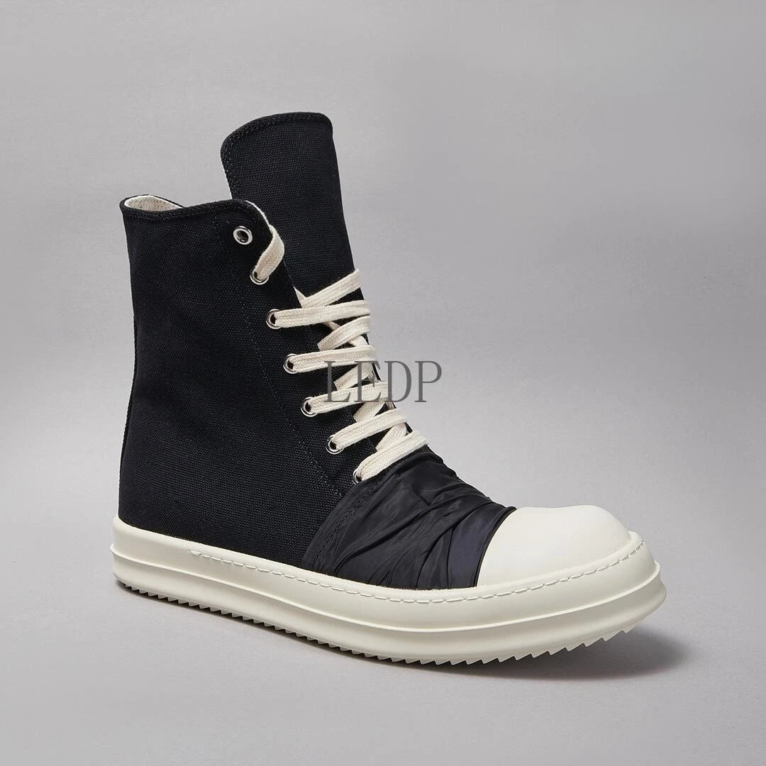 Manufacturer   Brand New Luxury Casual O-wen Shoe Men Retro Style Black Canvas High-top Pleated With Black Cloth Boots Women Owens Flat Sneaker    Sneakers