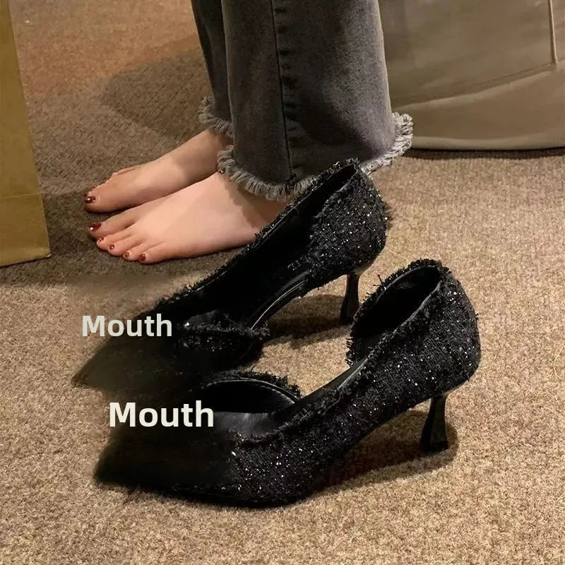 Manufacturer   Summer  French Design Pointed Toe High Heels Crystal Embellished Slim Stiletto Women's Single Shoes Elegant Minimalist Footw   Pumps