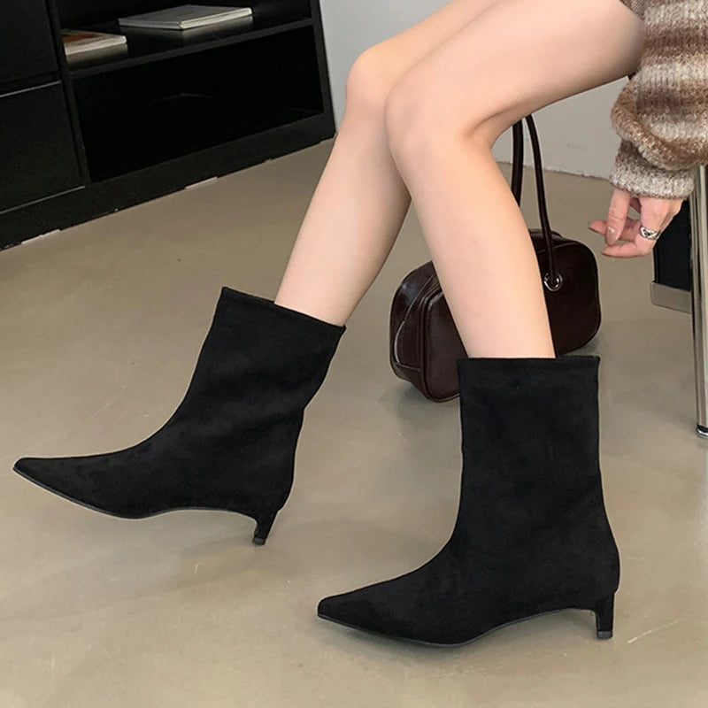 Manufacturer   Aneikeh Autumn Fashion High Quality Pointed Toe Vintage Ankle Boots Sexy Thin Low Heel Women Warm Knight Slip On Party Shoes   boots