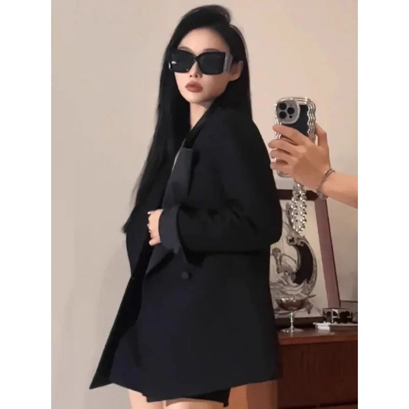 Elegant Black Suit Jacket for Women Autumn New Style Small Size Ladylike Fashionable Chinese Brand Large Size Suit Set
