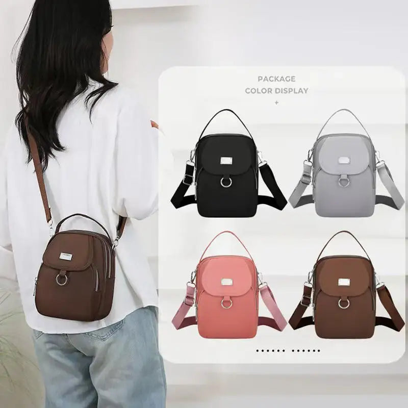 1PC Lady Casual Messenger Bag, Solid Color Multi-function Purse, Multi-layer Lightweight Oxford Handbag, Suitable for Going out