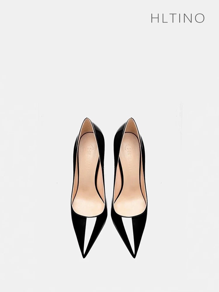 Manufacturer   new 12cm pointed French leather high heels black professional slim heels sexy shallow mouth single shoes women's red sole   Pumps