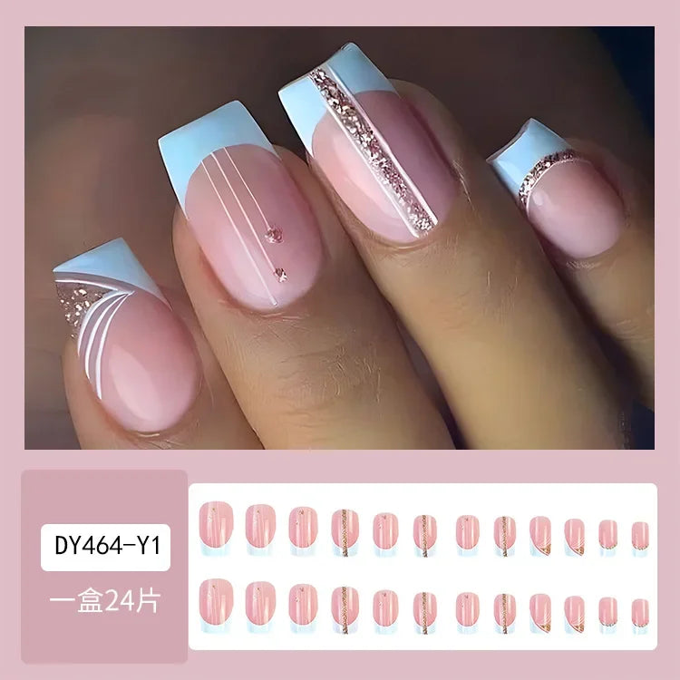 24Pcs Halloween Black Ghost Long Ballet False Nails Wearable French Ballerina Fake Nails Press On Full Cover Manicure Nail Tips