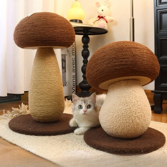 Cat scratcher rolling chassis mushroom cat tree tower Toys for pets wooden Accessories for pets red Creative ornaments modern  cat toy