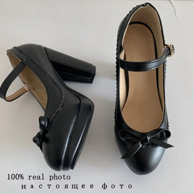 Manufacturer   SIMLOVEYO Large size 45 46 Women Strap Pumps Bows Platform High Heels Round Toe Party Wedding Shoes Bridal Stilettos Black   Pumps
