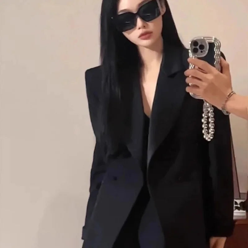 Elegant Black Suit Jacket for Women Autumn New Style Small Size Ladylike Fashionable Chinese Brand Large Size Suit Set