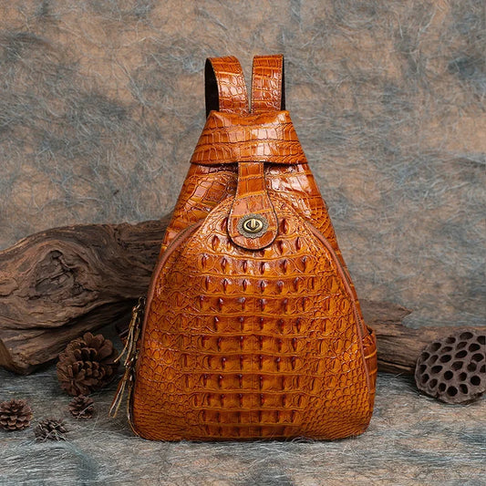 Vintage Pressed Flower Crocodile Pattern Handmade Leather Backpack Multi-Purpose Chinese Style Double Shoulder Bag For Live Broa
