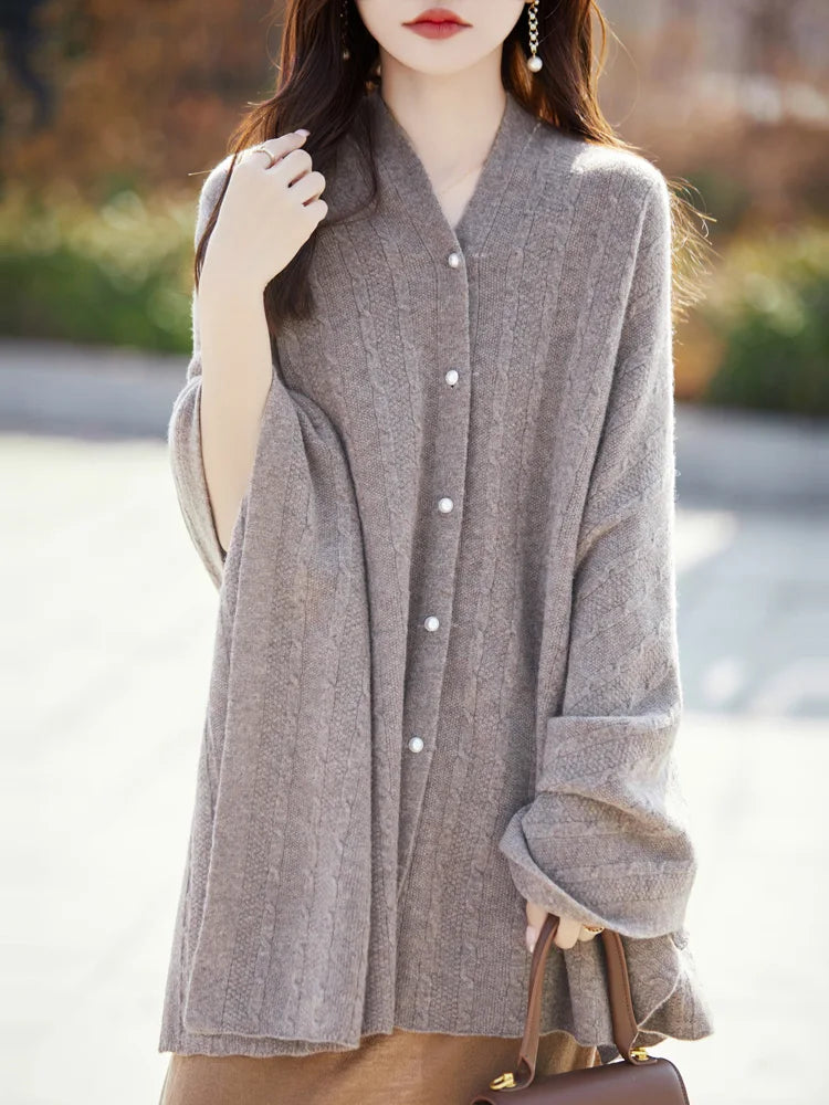 Spring and Autumn Trend 100% Pure Wool Shawl Women's Coat Multi-Functional Scarf Wool Knitted Cardigan Super Versatile Sweater