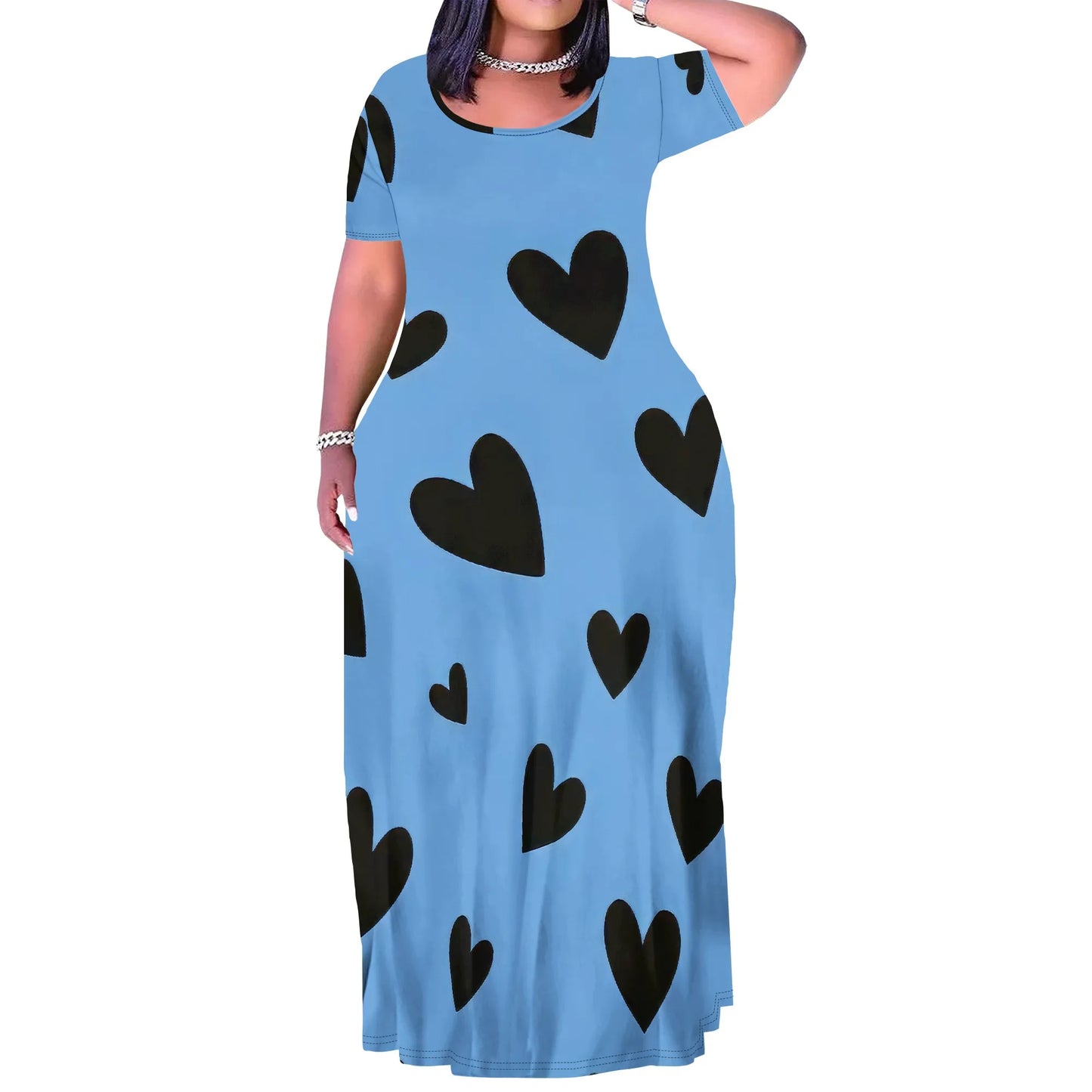 Summer Women's Casual Fashion Printed Boho Sleeveless Plus Size Loose Long Sexy Maxi Flutter Dress with Pockets
