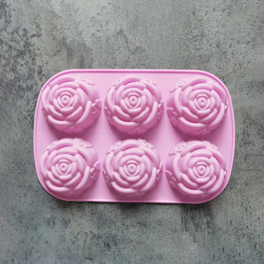 manufacturer  6 Holes Rose Flower Handmade Soap Candle Silicone Mold Heart shape DIY Cake Chocolate Baking Tools Ice Cube Making Mould   Kitchen gadgets