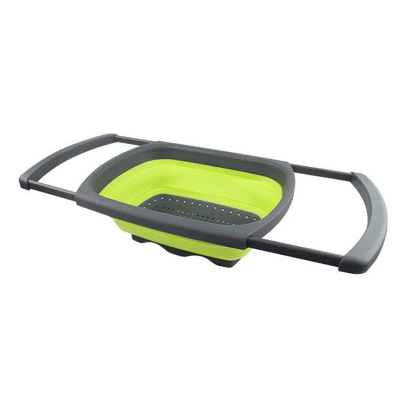 Manufacturer   Retractable Drain Basket Folding Fruit Basket Stretching Rectangular Storage Rubber Plastic Vegetable Washing Kitchen Gadgets   kitchen gadgets